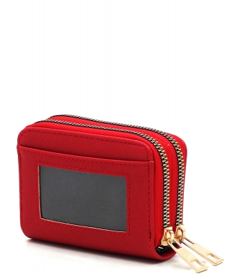 Double Zip Accordion Card Holder Wallet SA014 RED